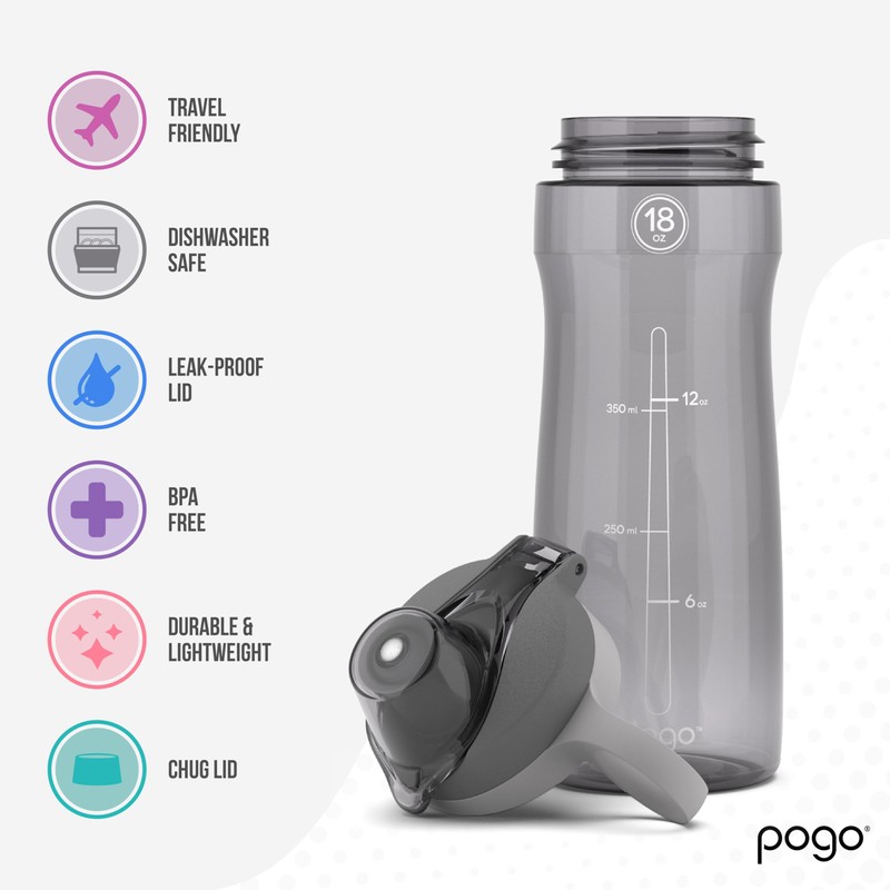 Pogo BPA-Free Tritan Plastic Water Bottle with Chug Lid, 18