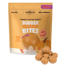 Pumpkin Pup Buddy Budder Bites, Natural Peanut Butter Dog Treats with Pumpkin Flavor, Soft Peanut Butter Ball Treat or Use to Hide-A-Pill, 15 Balls, 5.3oz