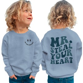 BOUTIKOME Valentines Day Sweatshirt Toddler Baby Boy Mr. Steal Your Heart Shirts Long Sleeve Pullover Spring Tops Clothes(Blue,3-4T)