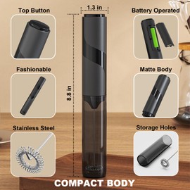 Soenglyun Electric Milk Frother with Cover, Easy to Carry Drink Mixer Handheld, Battery Operated Electric Frother Wand for Coffee, Latte, Cappuccino, Frappe Drink, Hot Chocolate, Black