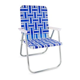 Lawn Chair USA Folding Aluminum Outdoor Patio Lawn Chair | Heavy-Duty Webbed Chairs for Camping, Sports, Beach, Yard & Tailgating | Lightweight Portable | Classic - Blue and White with White Arms