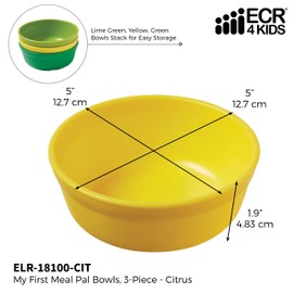 ECR4Kids My First Meal Pal Snack Bowls, Kids Plastic Tableware, Stackable and Dishwasher Safe, Stackable Bowls for Baby, Toddler and Child Feeding, 3-Pack - Citrus