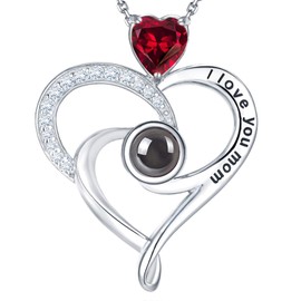 Birthday Gifts I Love You Necklace 100 Languages for Mom Wife January Birthstone Garnet Necklace Sterling Silver Fine Jewelry
