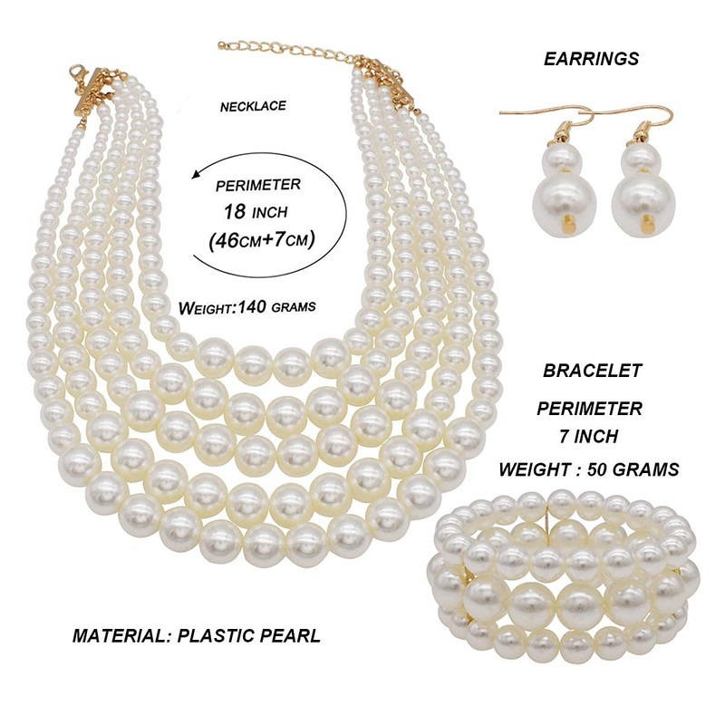 Juego de collar de perlas grandes de imitación para mujer,