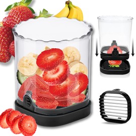 Hendiy Strawberry Slicer with Stainless Blades | Egg & Fruit Slicer Cup for Banana, Cucumber, Mushroom | ABS Detachable Kitchen Gadget - Precision Berry Cutter Tool (Black, 1-Pack)