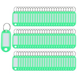 100 Pieces Keyring Tags Key Labels Plastic Key Fobs ID Tags Key Rings Luggage ID Name Key Rings with Split Keyring Key Labels Keychain Rings (Green)