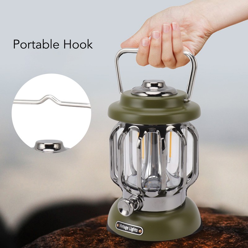 Retro Camping Light Rechargeable Warm Light Vintage Lamp Hanging Tent