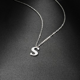 PARTNER Stainless Steel Silver Initial Necklace Alphabet Pendant Necklace 16" with 2" extender Women letter Necklace (Silver Initial S)