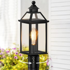 Slypadan 18.5" Motion Sensor Outdoor Post Lights, 360° Detection Lamp Pole Light Fixture 4 Lighting Modes, Large Waterproof Aluminum Outside Exterior Lantern for Garden, Porch, Pathway, (Black)