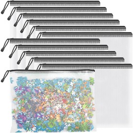Pack of 12 Document Wallets A4 Recycled Waterproof Document Bag Zip File Bag Plastic for Office Supplies, Documents, Receipt, Paper, School, Exam Sheet, Stationery, Cosmetics, Travel