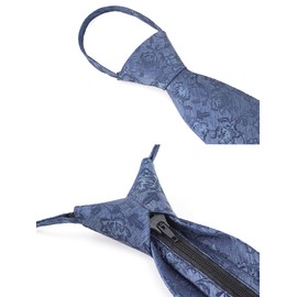 WANYING Men's 8 cm 3.15 Inch Classic Zipper Tie Pre-Tied Safety Tie Business Tie Formal Business Wedding Length 48 cm - Floral Dark Blue