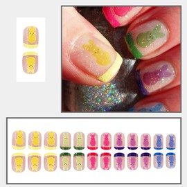 Easter Press on Nails RIICFDD Short Square Fake Nails Colorful Glitter Nails Press ons Kawaii Bunny Stick on Nails French Tip Nails Full Cover Bling Glue on Nails for Women Artificial Nails 24 Pcs