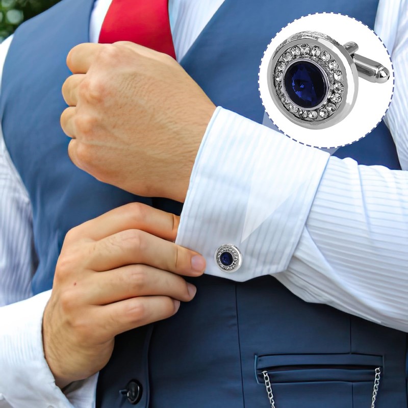 Blue Crystal Cufflink for men, 1 Pair Crystal Inlay Cuff
