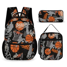 DOYULIK Basketball Theme Backpack Set for Kids,School Bookbag with Lunch Box and Pencil Pouch Bag(Basketball)