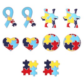 Autism Awareness Pin,10 PCS Autism Badge,5 Styles Autism Puzzle Ribbon Love Heart Cross Round Brooches,Autism Pins,Autism Badges for Kids Aldult Clothing Shirts and Jackets