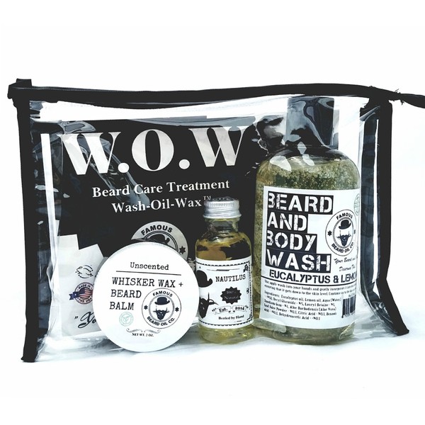 Famous Beard Oil Hydrating Beard Care WOW Kit Nautilus - Includes Beard Balm, Beard Oil and Beard and Body Wash