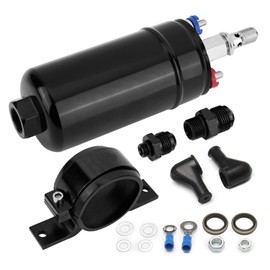 BREADEEP - Bomba de combustible universal externa en línea eléctrica de alto caudal, 300 LPH, 12 V, con abrazadera de soporte de montaje, color negro