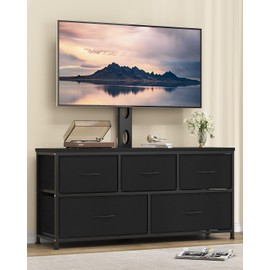 DrawXynth TV Stand with Mount, Fabric Dresser with 5 Drawers for 32/45/55/60/65/75/85 inch TVs, Black Dresser Entertainment Center, Modern Media TV Console Table