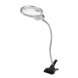 Clamp Magnifying Glass 2X and 6X Dual Lens Flexible Hose 2 LEDs Clip On Magnifier with Light