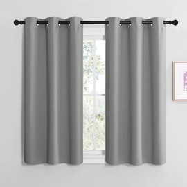 NICETOWN Silver Grey Thermal Insulated Grommet Blackout Curtains, Kids Window Drape Panel for Nursery, Privacy Short Curtains (2 Panels, W42 x L48 -Inch)