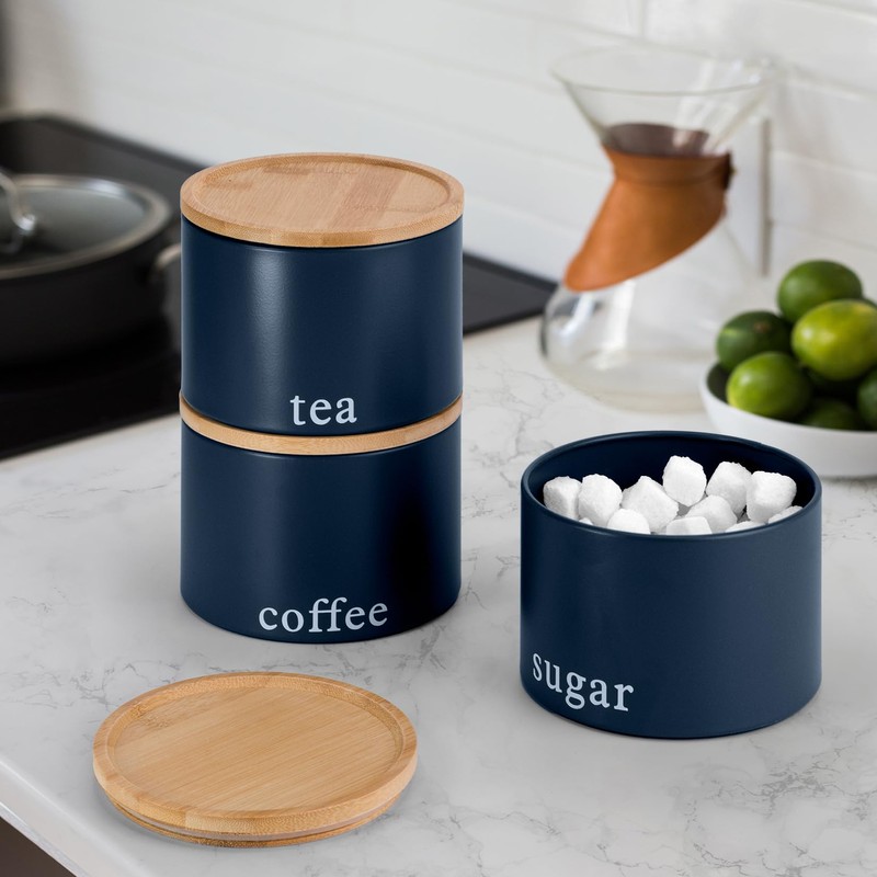 EHC Tea, Coffee, Sugar, Canister Set, Set of 3 Stackable