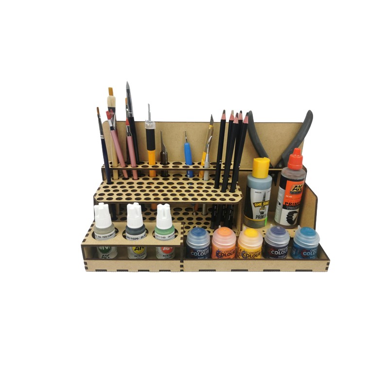 HobbyHold Wooden Organiser: 97 Slot Tool/Brush Holder for Model Making,