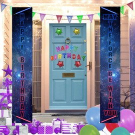 2 Pcs Happy Birthday Porch Decorations - May The Force Be With You And Happy Birthday - Party Door Decoration, Boy's Girl's Birthday Banners, Kid's Birthday Party Supplies