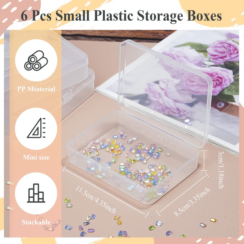 ISKYBOB 6 Packs Rectangle Small Clear Plastic Storage Containers Box