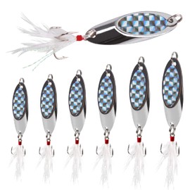 6pcs Fishing Spoon Spinner Lures Metal Jig Spoon Spinner Baits with Treble Hooks Feather Sea Sinking Sequins Hard Baits for Trout Bass Pike Squid Catfish (10g-6pcs)