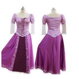 FLOWERBB Women Long Hair Rapunzel Princess Printing Cosplay Costume Adult Fancy Dress (S)