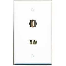RiteAV LC Multimode Fiber Duplex USB2 Wall Plate Flat/Solid [White]