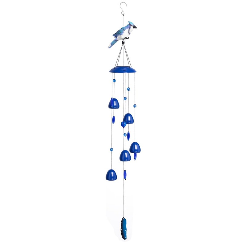Gardenvy Blue Jay Bird Wind Chimes with Bells, Large Unique