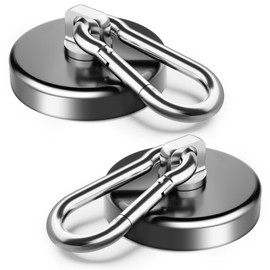 2 Pack Super Strong Magnetic Hooks, 63.5 KG(140 LBS) Pull Neodymium Magnets with Swivel Carabiner Snap Hooks, Strong Magnet Hooks Magnets with Hooks for Hanging Camping - 42mm Diameter