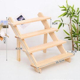 Halyuhn 4 Tier Wooden Cupcake Stand, 15” Cupcake Display Stand, Wood Spice Rack Organizer for Countertop, Wooden Rustic Card Display Stand for Business Card, Thin Magazine and Slim Poster, 1Pcs