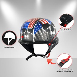 1Storm Novelty Motorcycle Half Face Helmet German Style DOT Approved: HKY602 Glossy Pink + Black Tinted Goggle Bundle