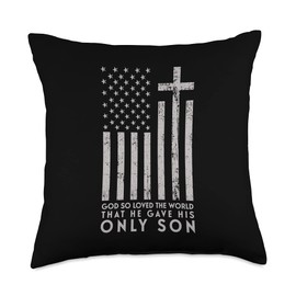 Christian Shirt 2 Timothy 1:7 No Fear John 3:16 Bible Christian Flag Cross Throw Pillow, 18x18, Multicolor