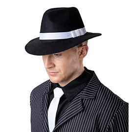 Wicked Costumes Black Gangster Hat with White Band Adult Fancy Dress Accessory