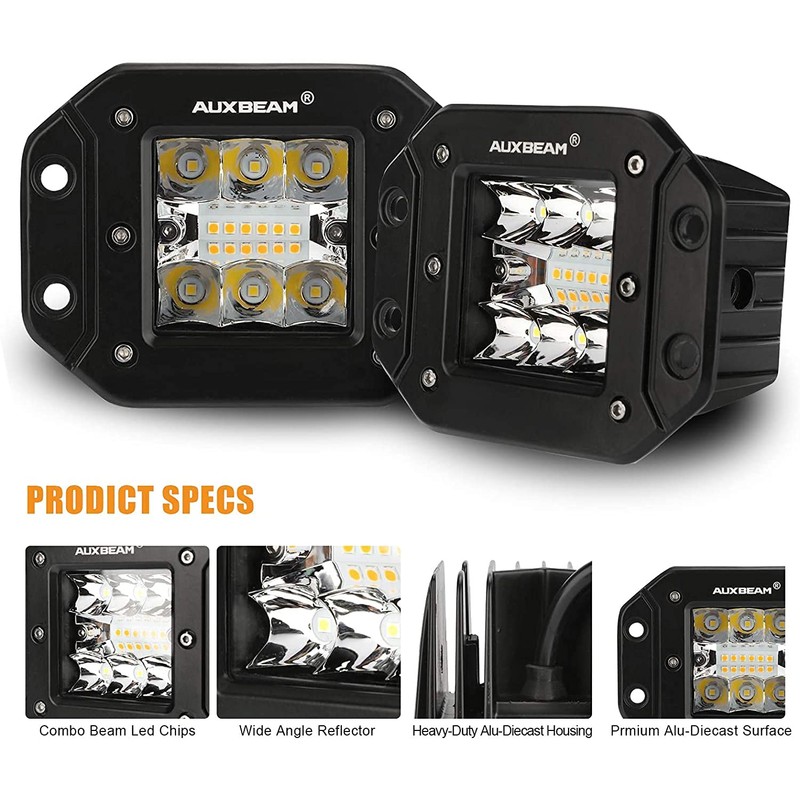 Auxbeam 5Inch LED Pod Lights, 72W Flush Mount Driving Strobe