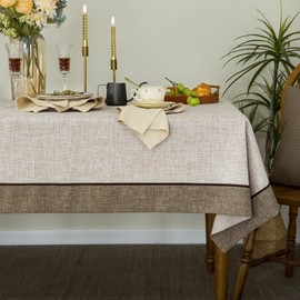 Solid Bordered Retro Tablecloths Classic Textured Table Clothes Linen Style Rustic Washable Tablecloth Rectangle Table Cloth,Kitchen Dinning Tabletop Decoration,Oblong Table Cover Linen 55x84 Inch