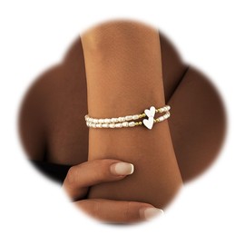 SULIUDAJI Pack of 2 14K Women's Pearl Bracelet, Heart Pearl Bracelet, Pearl Bracelet, Freshwater Pearls, Heart Bracelet, Bracelet Made of Gold and Silver Pearls, Suitable for Women, Girls, Birthday