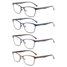 HIYANJN 4 Pack Reading Glasses For Women Men Blue Light Blocking Metal Stainless Frame Eyeglasses Computer Spring Hinger Readers 3.00
