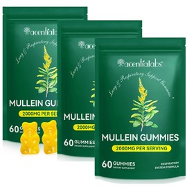 Mullein Gummies for Lungs, Edible Fitness Dietary Gummy, 1000mg Mullein Leaf Extract, mullein lung detox,Pear Flavor Gummies Supplement Healthcare:_Mullein Gummies*3