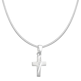 Vinani AKKZ-S00 Women's Necklace with Pendant Cross Design Small with White Matt Zirconia with Snake Chain 925 Sterling Silver Italy, Sterling Silver, Cubic Zirconia