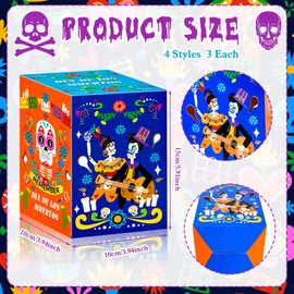 HOWAF 12pcs Day of The Dead Gift Boxes with Window, Dia De Los Muertos Goodie Boxes for Mexican Party Supplies Ofrendas Alter Decor, Sugar Skull Themed Candy Box Colorful Marigold Flower Treat Box