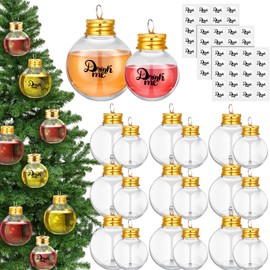 Patelai Christmas Booze Balls Clear Christmas Tree Fillable Ornaments Water Bottle Bulbs Shape Clear Plastic Christmas Ornaments Pendant Ball Bell for Home Party Decoration (50ml,100ml,48 Pcs)