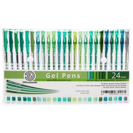 OfficeGoods Green Gel Pens + Refills - 24 Premium Colors - Fast Drying & Smudge Free - Nature, Landscapes, Mandalas & Animal Scenes - Metallic, Glitter Classic Coloring Ink - 0.8-1.0 mm Tips