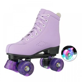 YYW Stylish Roller Skates for Women Girls, High-top Cozy Microfiber Leather Roller Skates,Classic Double Row Indoor Outdoor Roller Skates for Beginner (Purple,35-US Women 6/ Youth 4.5)