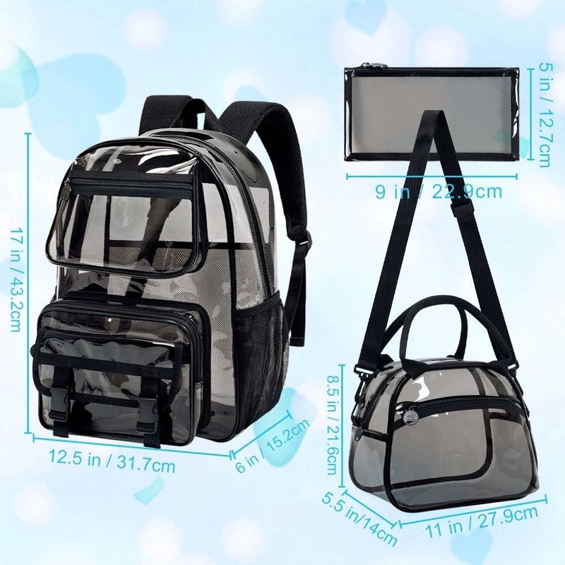 KLFVB Clear Backpack Heavy Duty, 3PCS See Through School Bag