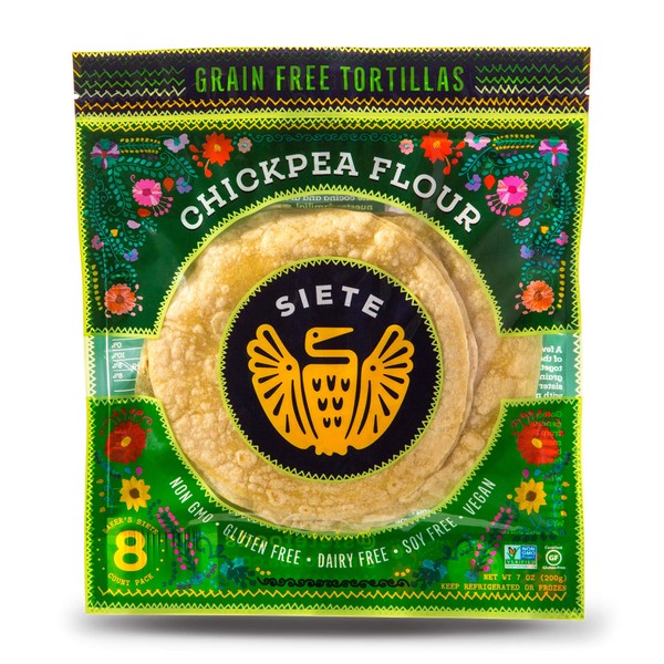Siete Chickpea Flour Tortillas | Gluten Free | Grain Free | Vegan | 8 Tortillas Per Pack (Pack of 6)