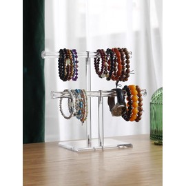 Moovul Clear Acrylic Round Bracelet Display Holder 2 Tier T-Bar Jewelry Display Bracelet Display Holder Stand Display Organizer